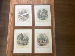 4 Gerahmte Jahreszeiten - Vier Gravur Vintage-Bilder