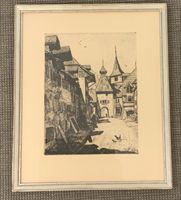Lithographie de Aimé Barraud Valangin Le Bourg