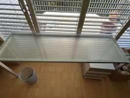 Set Schreibtisch Glasplatte Metallgestell Schubladen