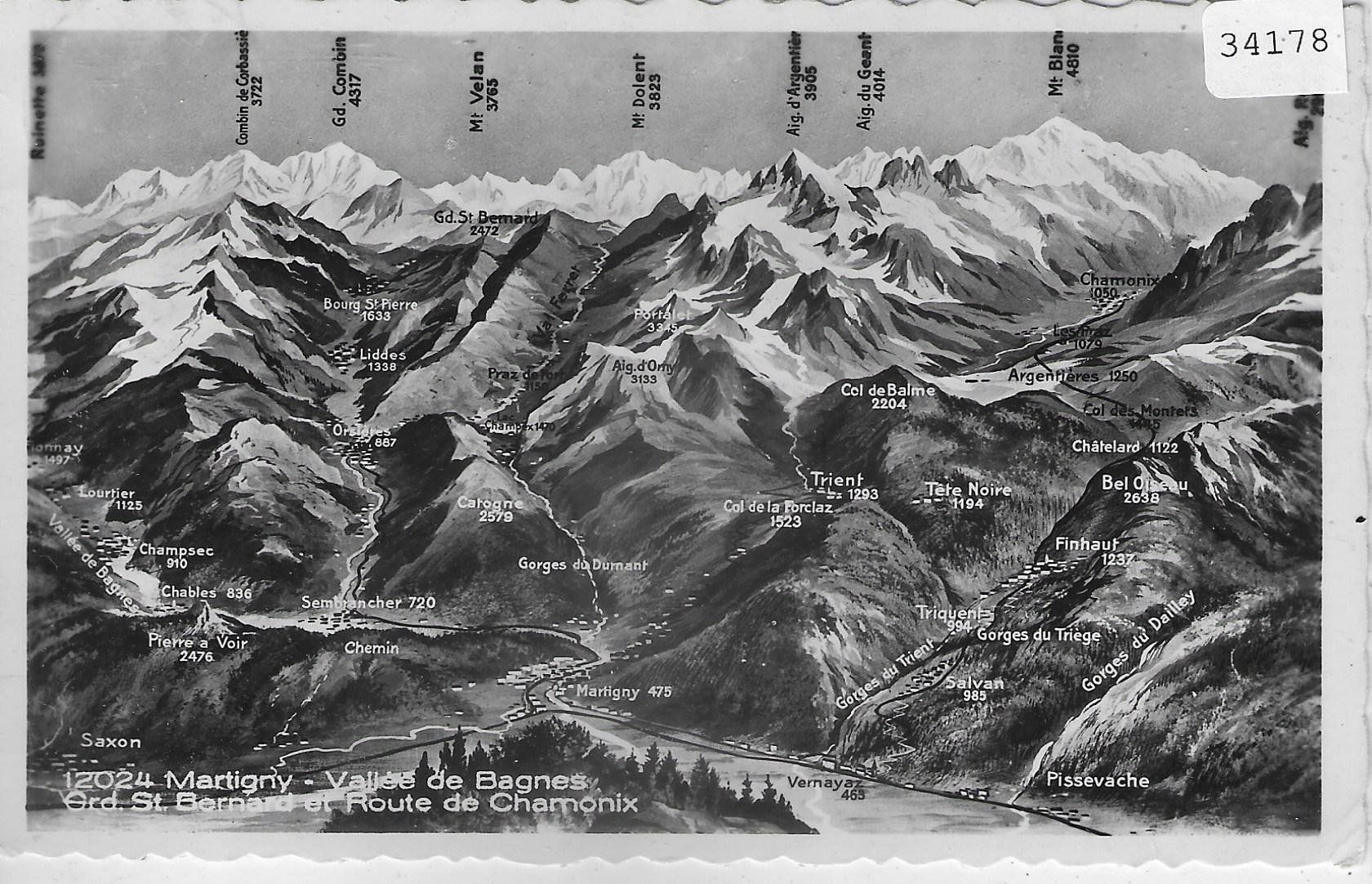 Cartoline postali: Martigny - Vallee de Bagnes - Panorama Relief – Usato da Ettingen venduto da Kartenplanet