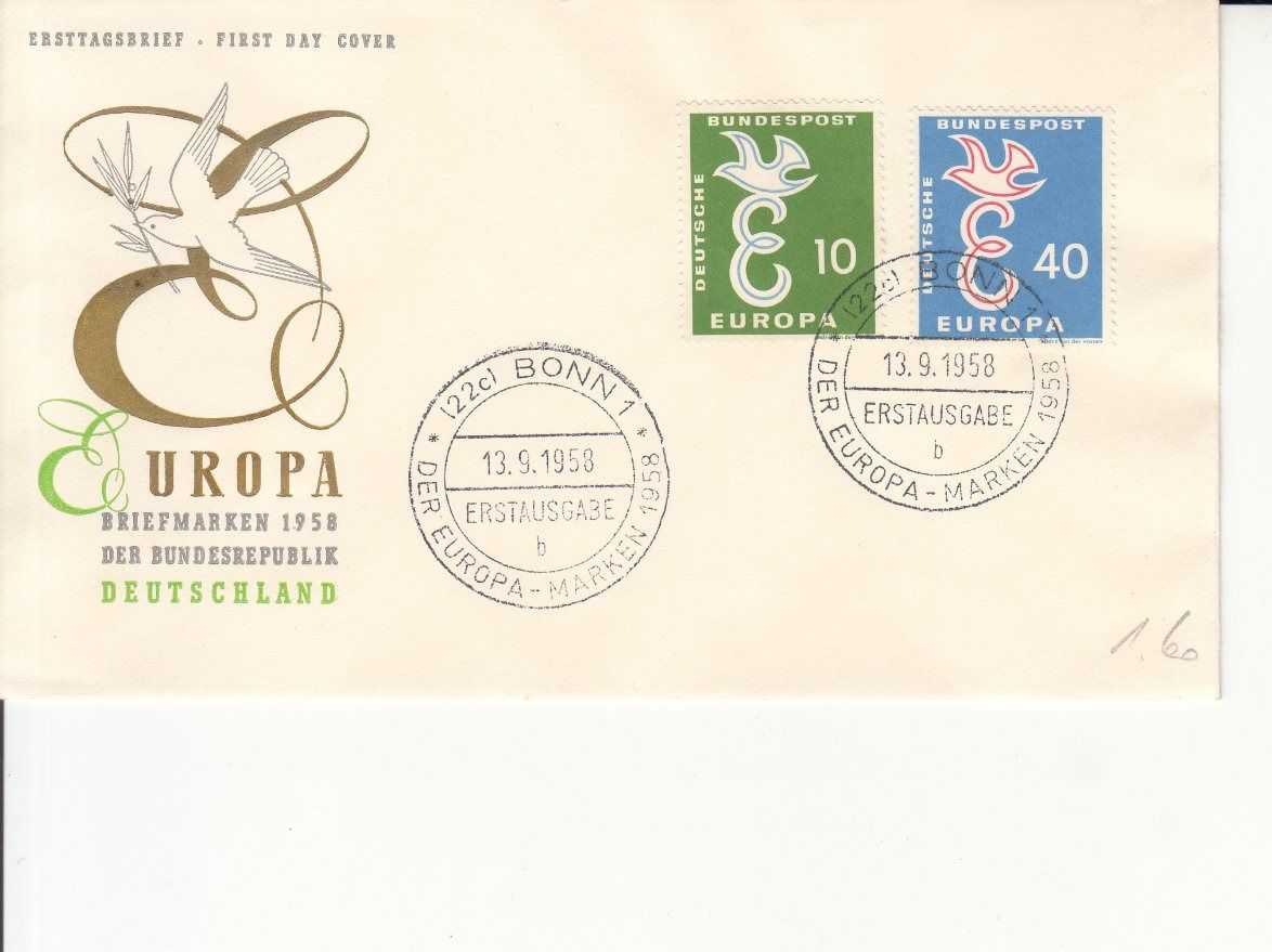 Tutti i francobolli: Europa-Marke 1958, 6 FDC – Usato da Bürglen TG venduto da StampGraf 3