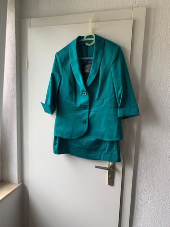 Eleganter Damen Anzug / Blazer & Rock Set in Türkis – Gr. 42