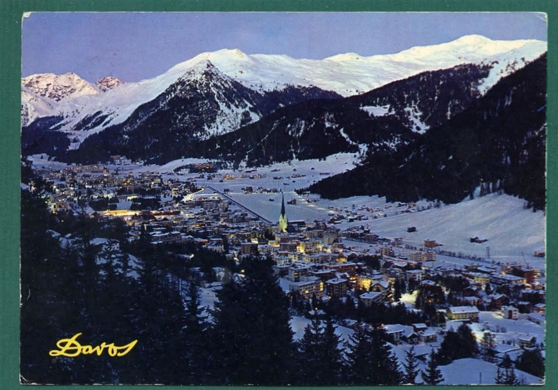 Cartes postales: Davos, Winterabend, 1977, gelaufen, Grossformat – D'occasion à Sargans par Hausi1951