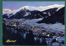 Davos, Winterabend, 1977, gelaufen, Grossformat