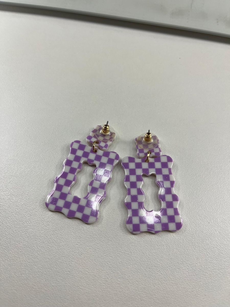 Orecchini pendenti & Orecchini a lobo: Cute summer lavender-white check earrings – Nuovo (secondo la descrizione) da Zürich venduto da Isabella123 2