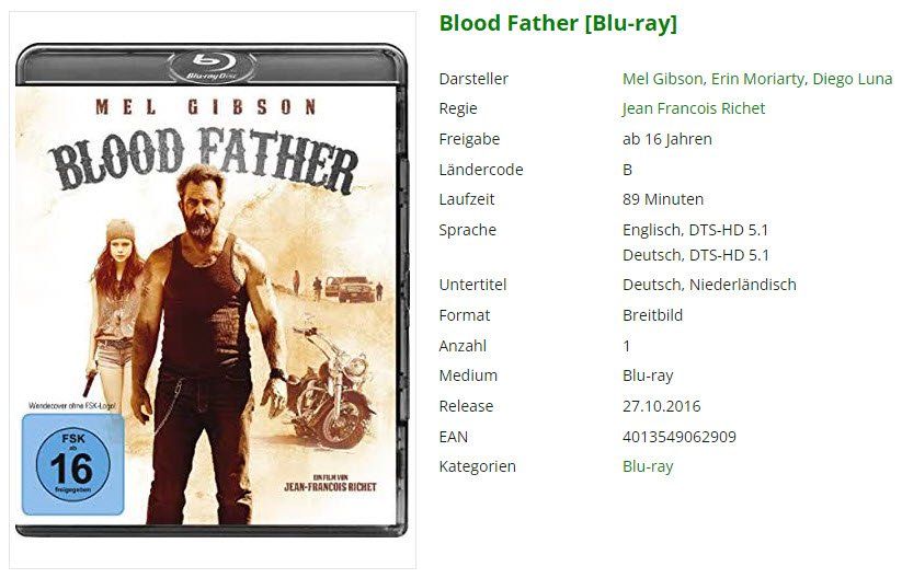 Alle DVDs: Blood Father (Blu-ray) – Gebraucht aus Emmetten von SVollenweider