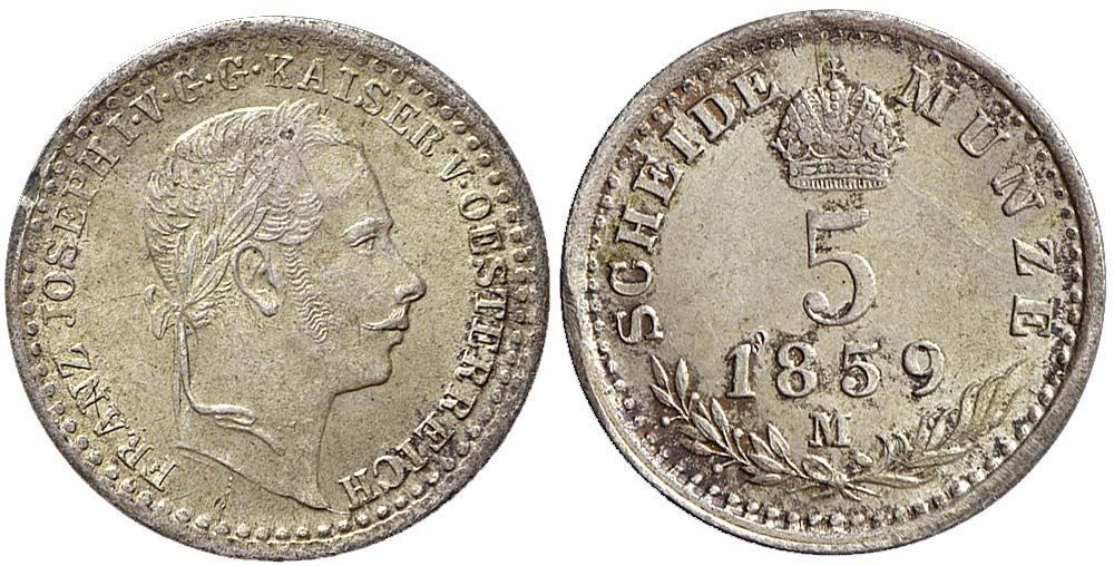 Tutti le monete: 5 Kreuzer 1859 Mailand – Usato da Chiasso venduto da Novamarketing