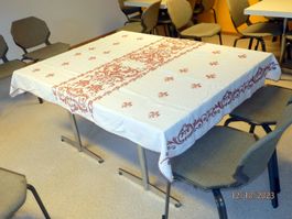 Tischdecke, weiss mit Kreutzstich, braun, 190 x 140cm