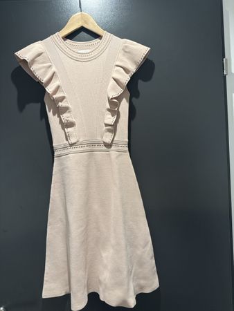 Sandro Paris Knit Dress Beige Ruffle Detail Short