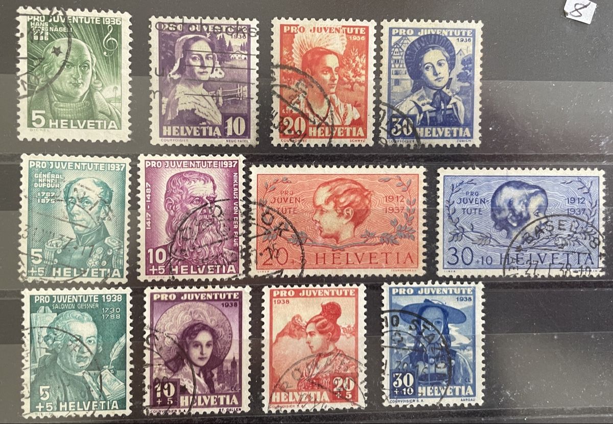 Alle Briefmarken: Lot Pro Juventute 1936-1938 – Gebraucht aus Zug von gip41