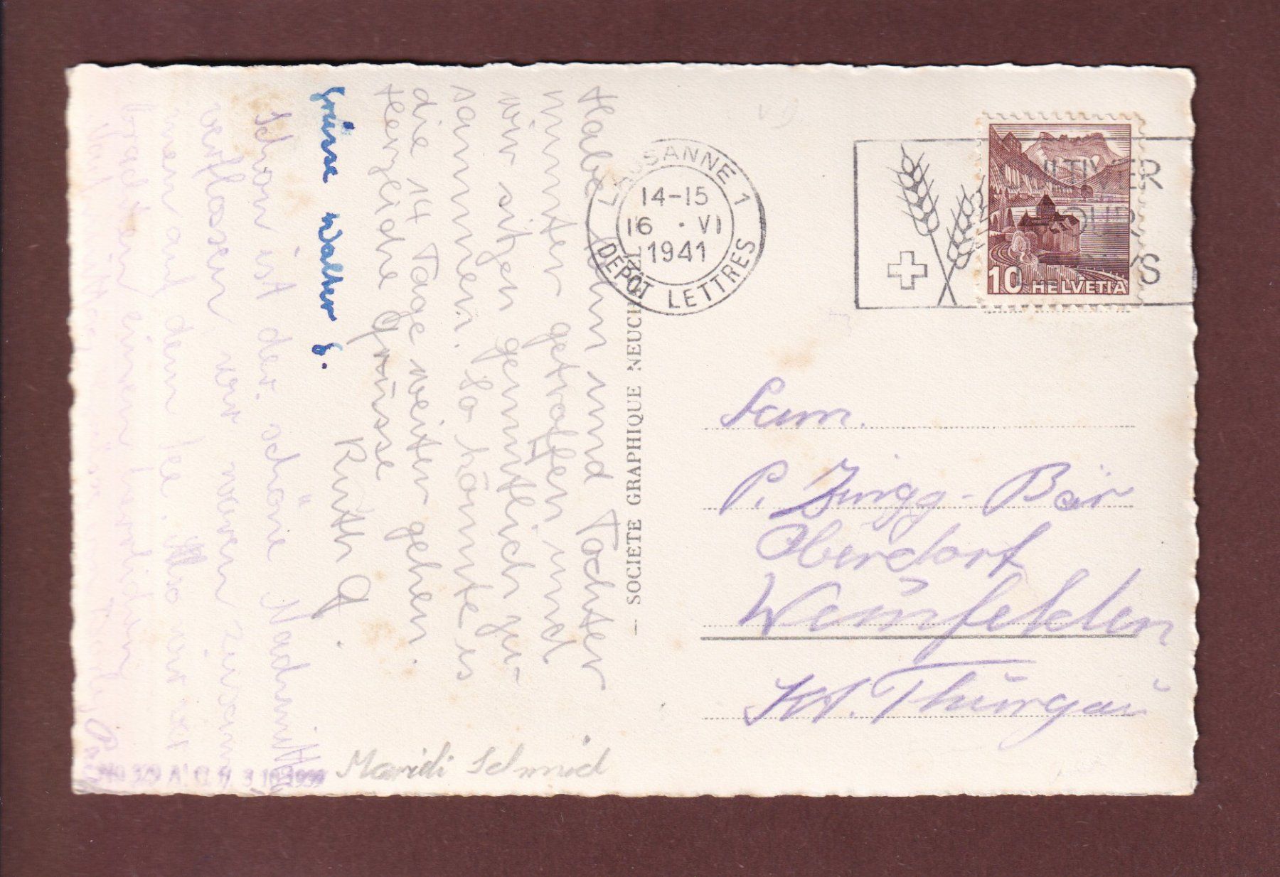 Ansichtskarten: LAUSANNE et les Alpes - 1941 – Gebraucht aus Pully von nicecards 1