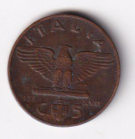 Tutti le monete: Italien 5 cent. 1939s – Usato da Neuchâtel venduto da karlpierrino