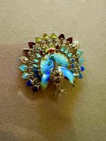 Broche paon émaillé en argent 800 