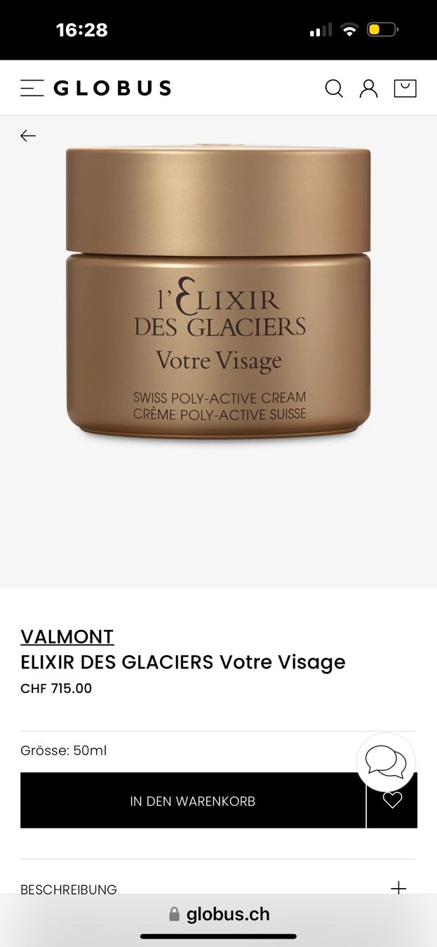 Soins du visage: Valmont L’élixir des glaciers crème – Neuf avec emballage d'origine à Pully par Natala 2