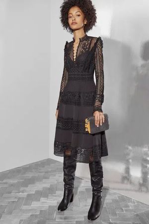 FCUK black lace flare cocktail dress spitze midi kleid grM/L