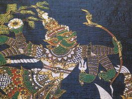 Thailand: 2 Kunstdrucke auf Seide, Thai-Motive, je 30x30 cm