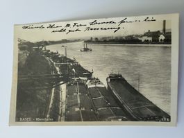 Historische Ansichtskarte Basel  Rheinhafen mit Schrifte R21