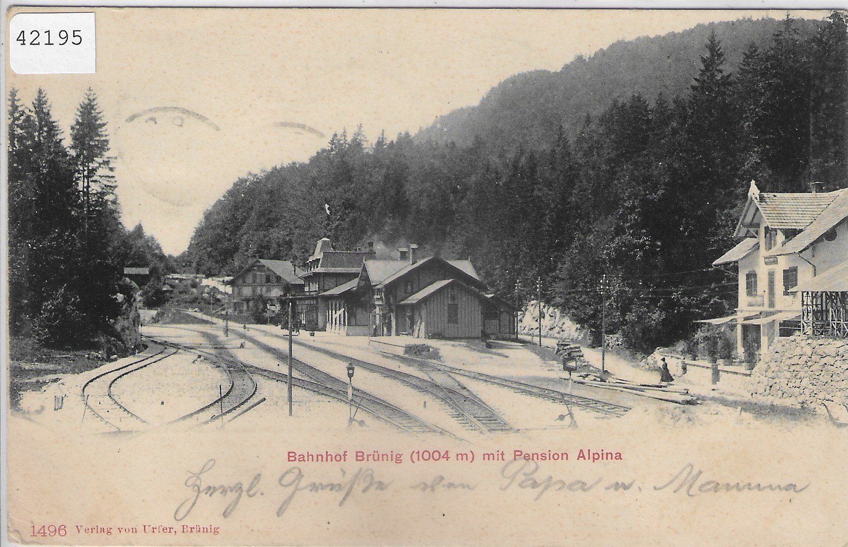 Cartoline postali: Bahnhof Brünig mit Pension Alpina – Difettoso da Ettingen venduto da Kartenplanet