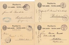 4 x 5Rp. Ganzsachen alle nach Madulein, 1884 - 1903