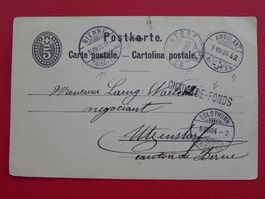 1884, Bahnpost-Karte von CHAUX-DE-FONDS nach Utzenstorf