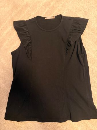 Damen T-Shirt ANNA FIELD schwarz, Grösse M gerüscht