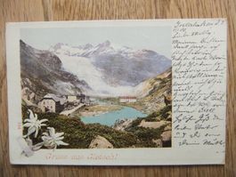 Lithografie Gruss aus Gletsch 7.7.1900
