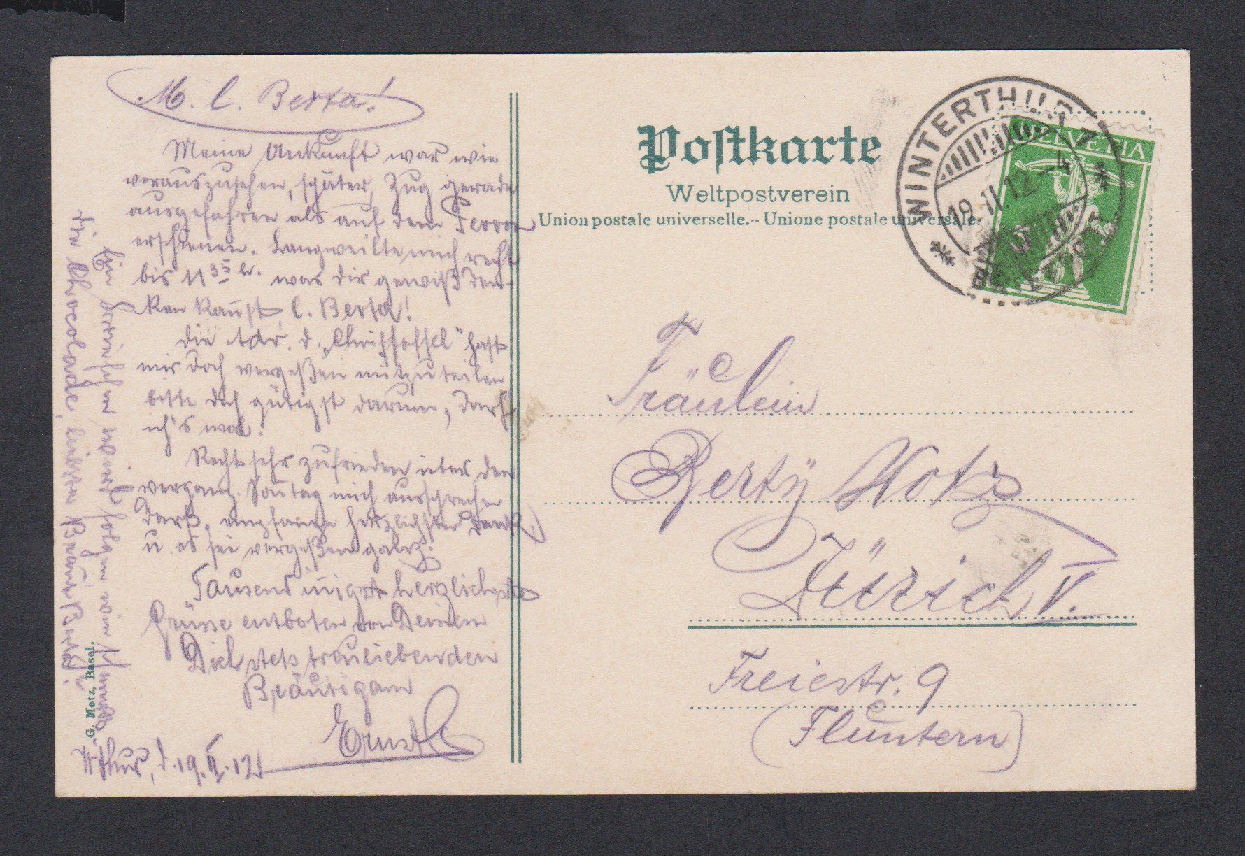 Cartoline postali: Winterthur  Bahnhofplatz   :   alte Ansichtskarte von 1912 – Usato da Vitznau venduto da Ropaku 2
