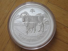 Münze Australien Lunar II Serie Ochse 5 Oz Silber 2009