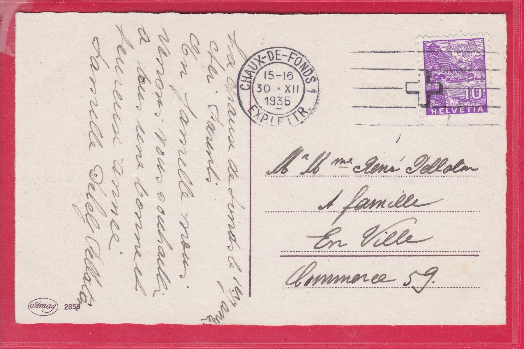 Ansichtskarten: BONNE ANNÉE, 30.12.1935 – Gebraucht aus Oberrieden von Gebirgsstelze 1