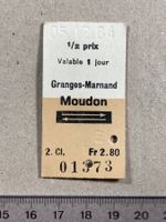 Granges-Marnand - Moudon, altes Bahn Billett SBB, 1984