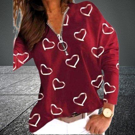 ❤️Langarm-Sweatshirt mit Zipper, ❤️-Print – Lässiger Style❤️