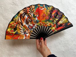 Stoff Fächer  TIGER Weiss
