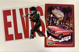 Elvis & Ford Mustang Blechschilder Set Deko Sommer 🏖️🚗