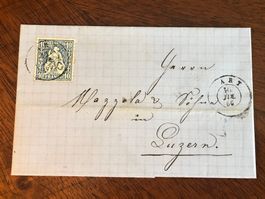 Faltbrief 1866 mit 10 Rp. Sitzende Helv. von Art nach Luzern