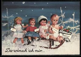 Schildkröt-Puppen auf Schlitten, Reklam