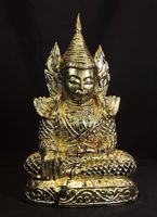 echt vergoldeter Burma Buddha aus Holz, Schnitzerei