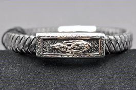 Lederarmband 13mm breit 19cm schwarz Edelstahl Brücke