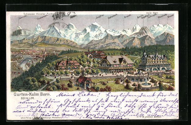 Ansichtskarten: Litho Bern, Gurten Kulm, Etablissement u – Gebraucht aus Berlin von bartko-reher
