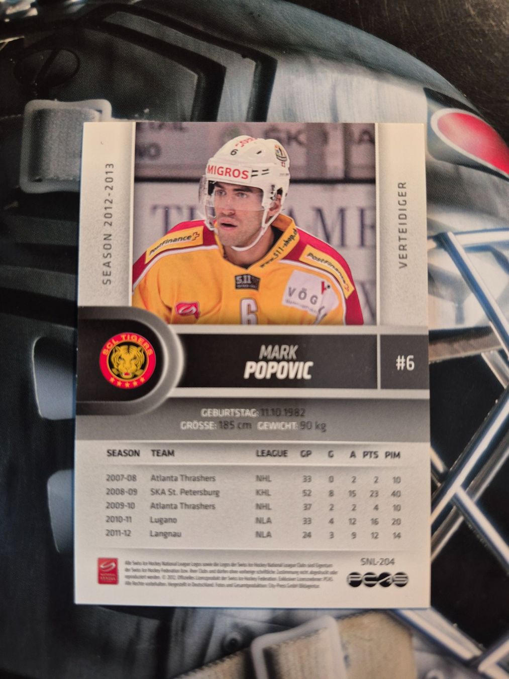 Carte collezionabili: Mark Popovic SCL Tigers 2012/13 – Usato da Treiten venduto da Sauber73 1