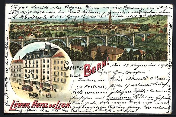 Cartoline postali: Litho Bern, Hotel Löwen / du Lion, Teil – Usato da Berlin venduto da bartko-reher