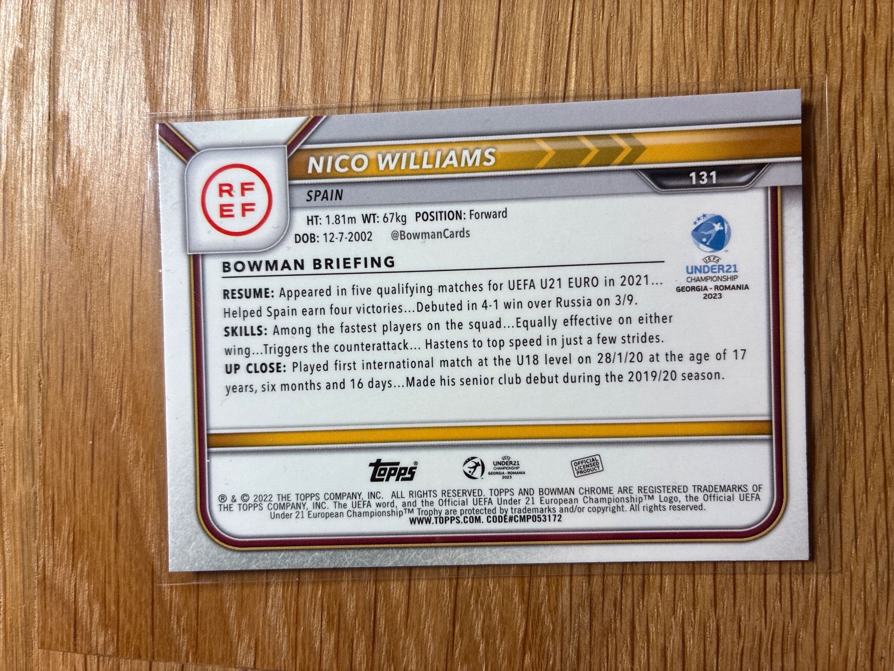 Topps Carte collezionabili: Topps Bowman Chrome 1st  Nico Williams Spanien Atomic – Usato da Wangenried venduto da Garagara 1