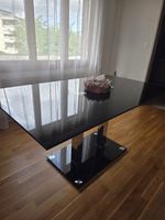 Esstisch und 4 Stühle schwarz Glas Chrom guter Zustand