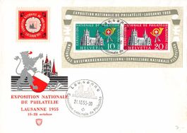 Sonderbrief LAUSANNE-Block mit S-O 21.10.1955 und VIGNETTE
