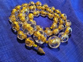 Vintage goldfarbene Murano Glas Halskette Collier, 50er