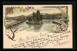 Litho Genève, Ortsansicht mit Genfersee
