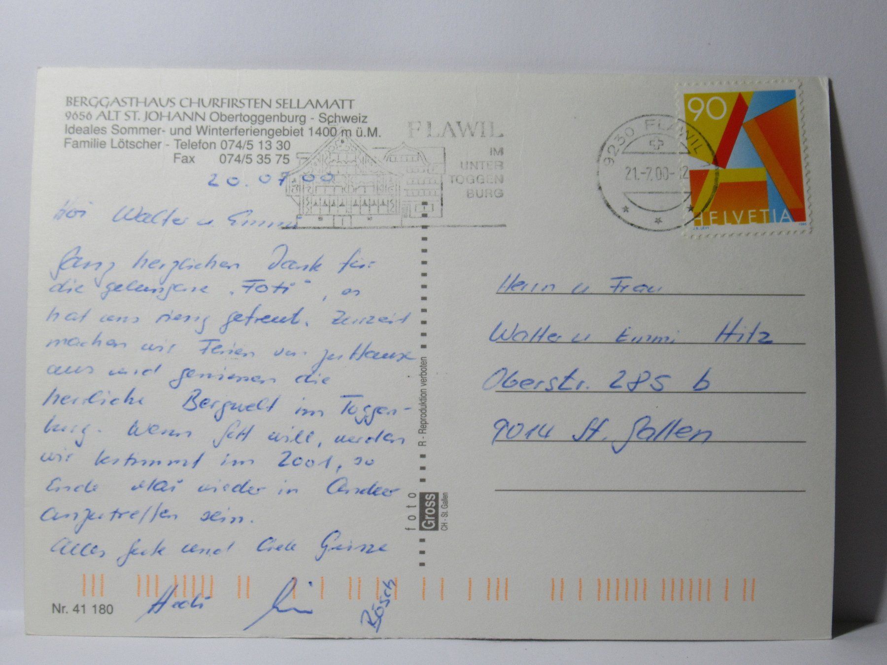 Cartes postales: Berggasthaus Churfirsten Sellamatt 2000 – D'occasion à Grenchen par Bluemchen1900 2