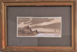 Petite aquarelle marine Pierre Letuaire 18° siècle tableau