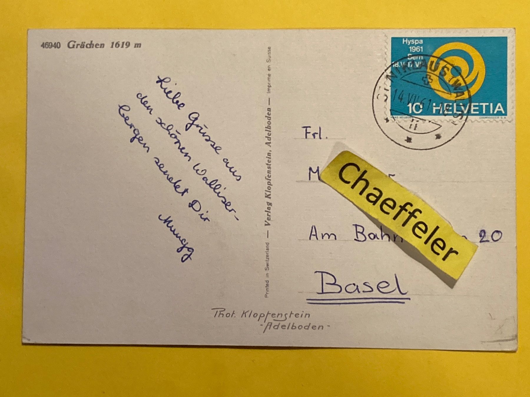Cartes postales: 1961  46940 Grächen – D'occasion à Zürich par Chaeffeler 1
