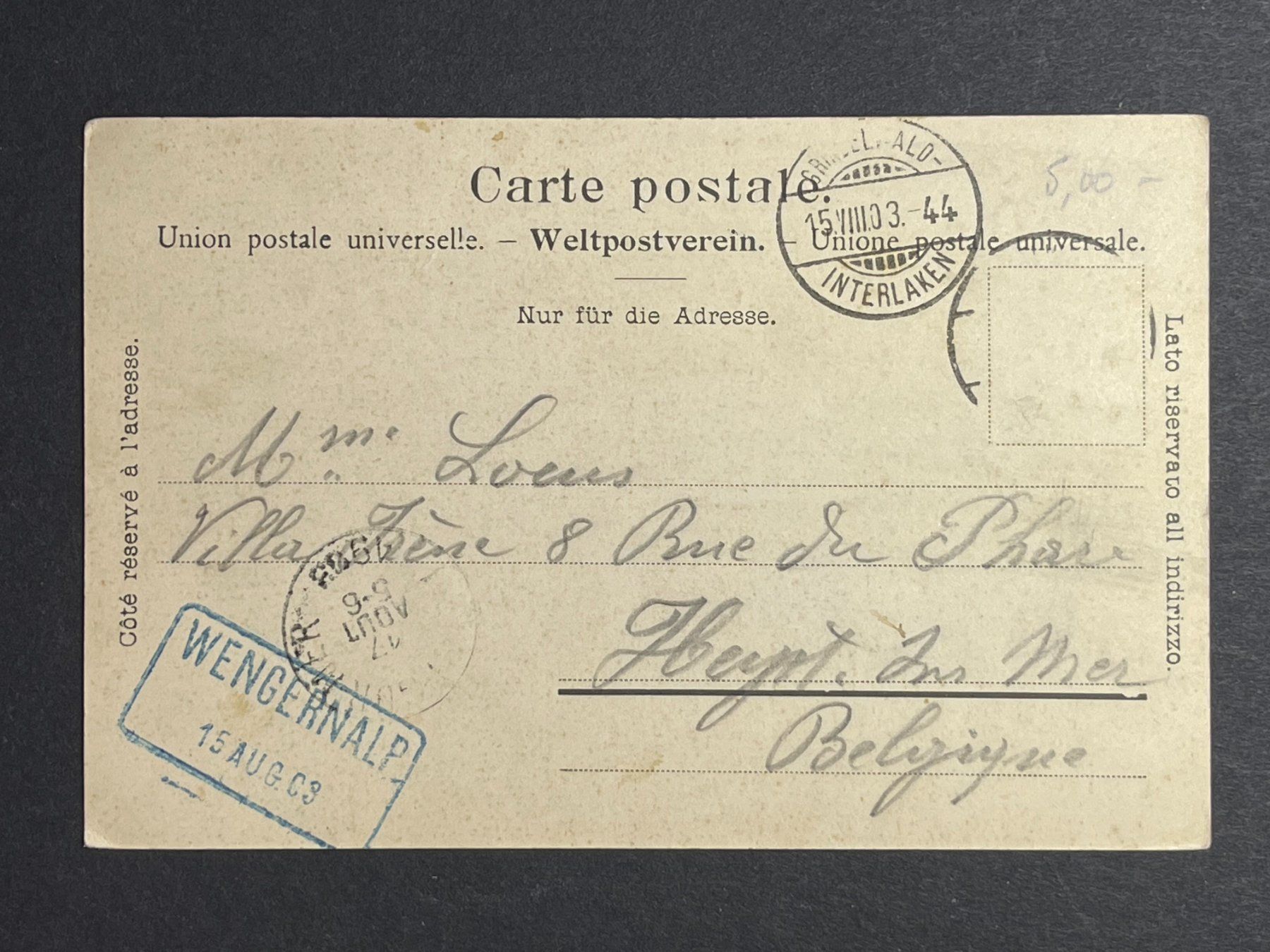 Cartoline postali: Wengernalp-Station - mit Eiger und Mönch - 1903 – Usato da Steg VS venduto da _vinci_ 1