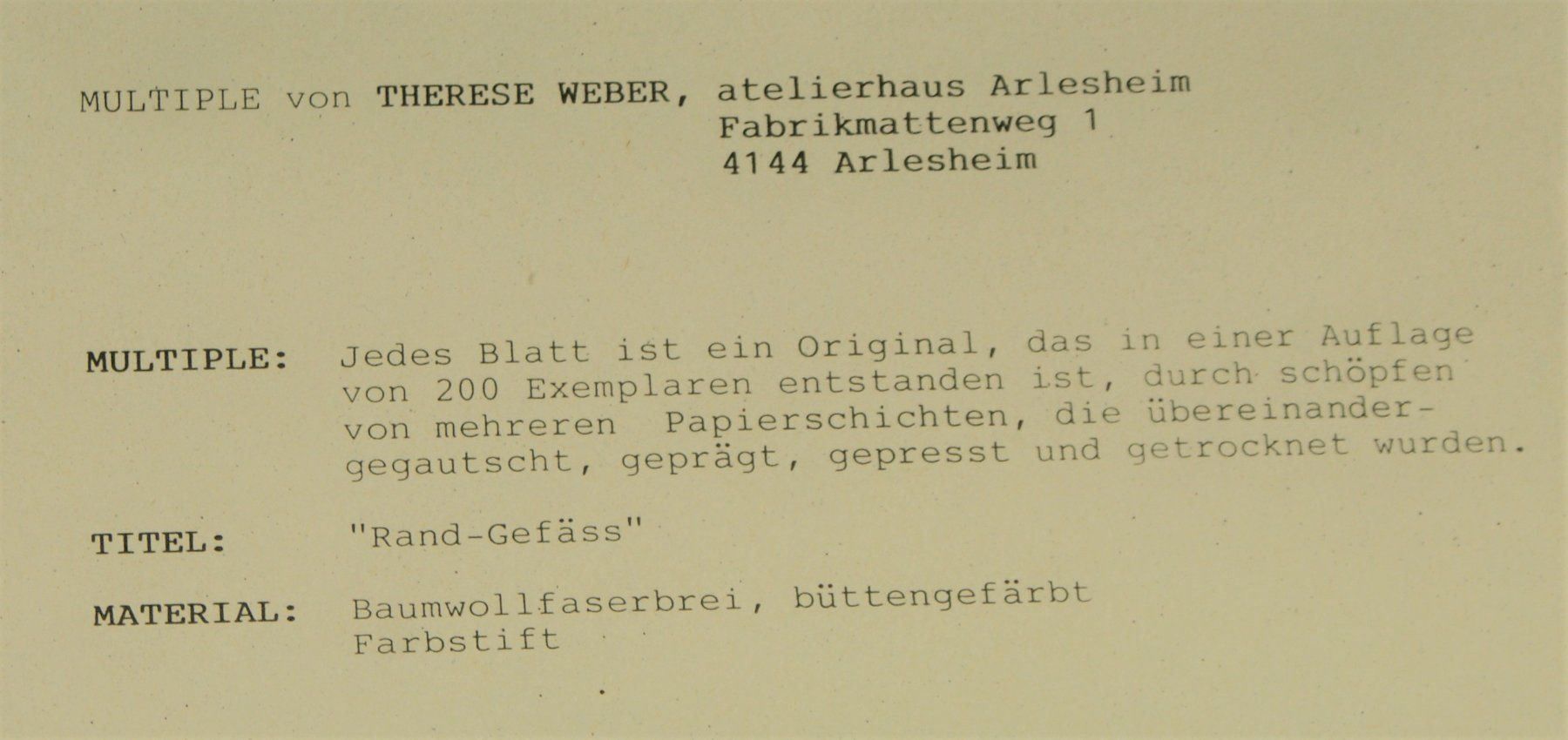 Foto & Immagini: Therese Weber Multiple 2 "Rand-Gefäss" – Usato da Reinach BL venduto da Frogndog 4